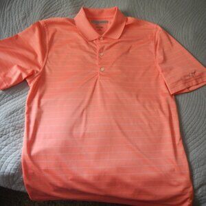 Greg Norman Men's Med. Play Dry ML 75 Soft Orange Striped Wickaway Golf Shrt